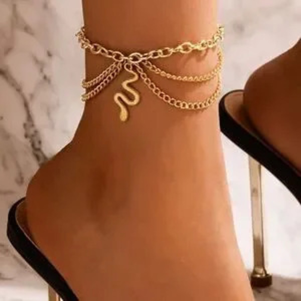 Gold Tone Layered Snake Charm Anklet C Adjustable Chain